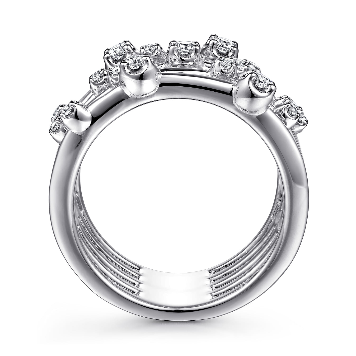 14K White Gold Multi Row Diamond Wide Band Ring - 0.41 ct - Shot 2