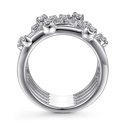 14K White Gold Multi Row Diamond Wide Band Ring