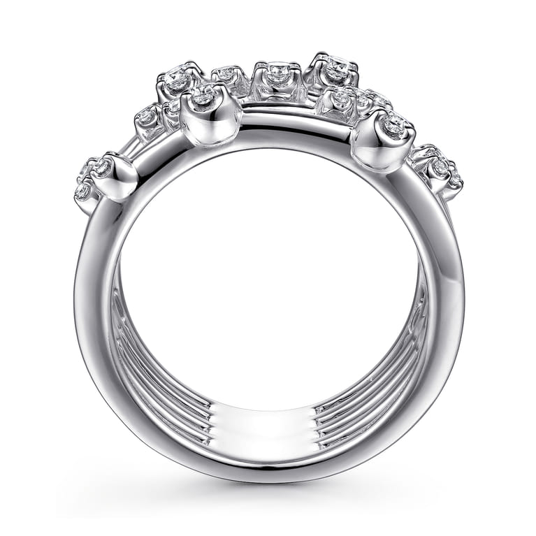 14K White Gold Multi Row Diamond Wide Band Ring - 0.41 ct - Shot 2