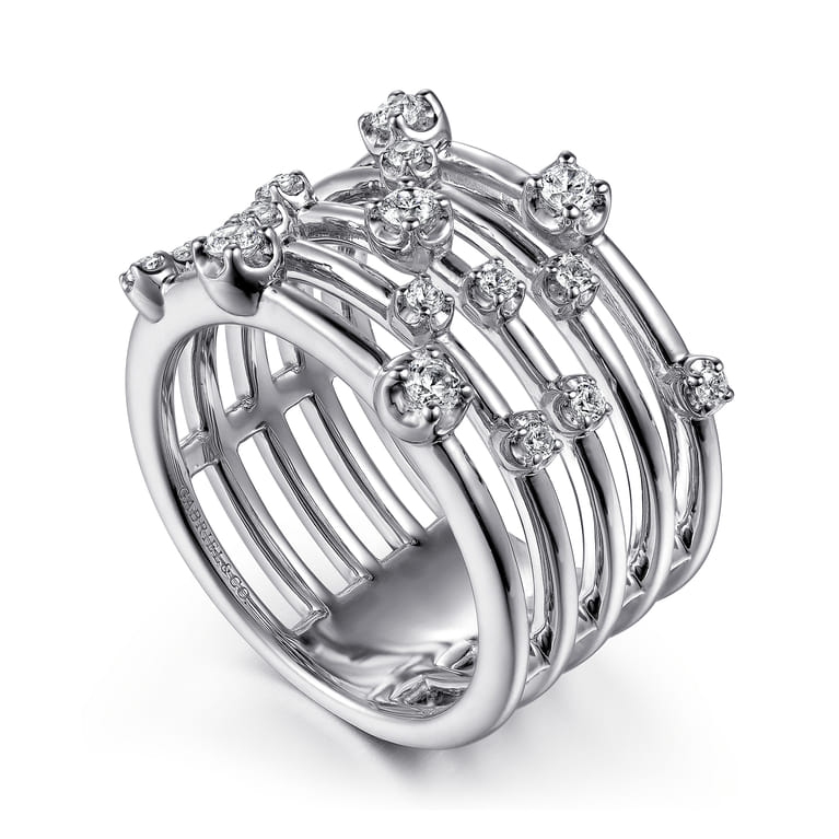 14K White Gold Multi Row Diamond Wide Band Ring - 0.41 ct - Shot 3