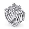 14K White Gold Multi Row Diamond Wide Band Ring - 0.41 ct