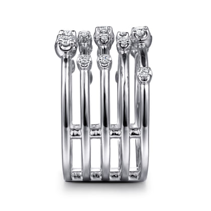 14K White Gold Multi Row Diamond Wide Band Ring