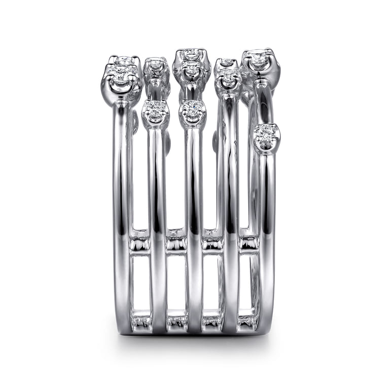 14K White Gold Multi Row Diamond Wide Band Ring - 0.41 ct - Shot 4