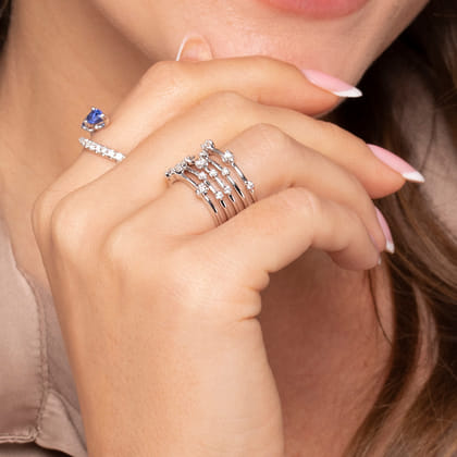 14K White Gold Multi Row Diamond Wide Band Ring