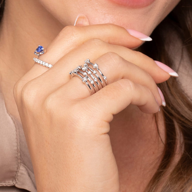 14K White Gold Multi Row Diamond Wide Band Ring - 0.41 ct - Shot 5