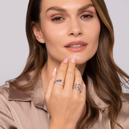 14K White Gold Multi Row Diamond Wide Band Ring