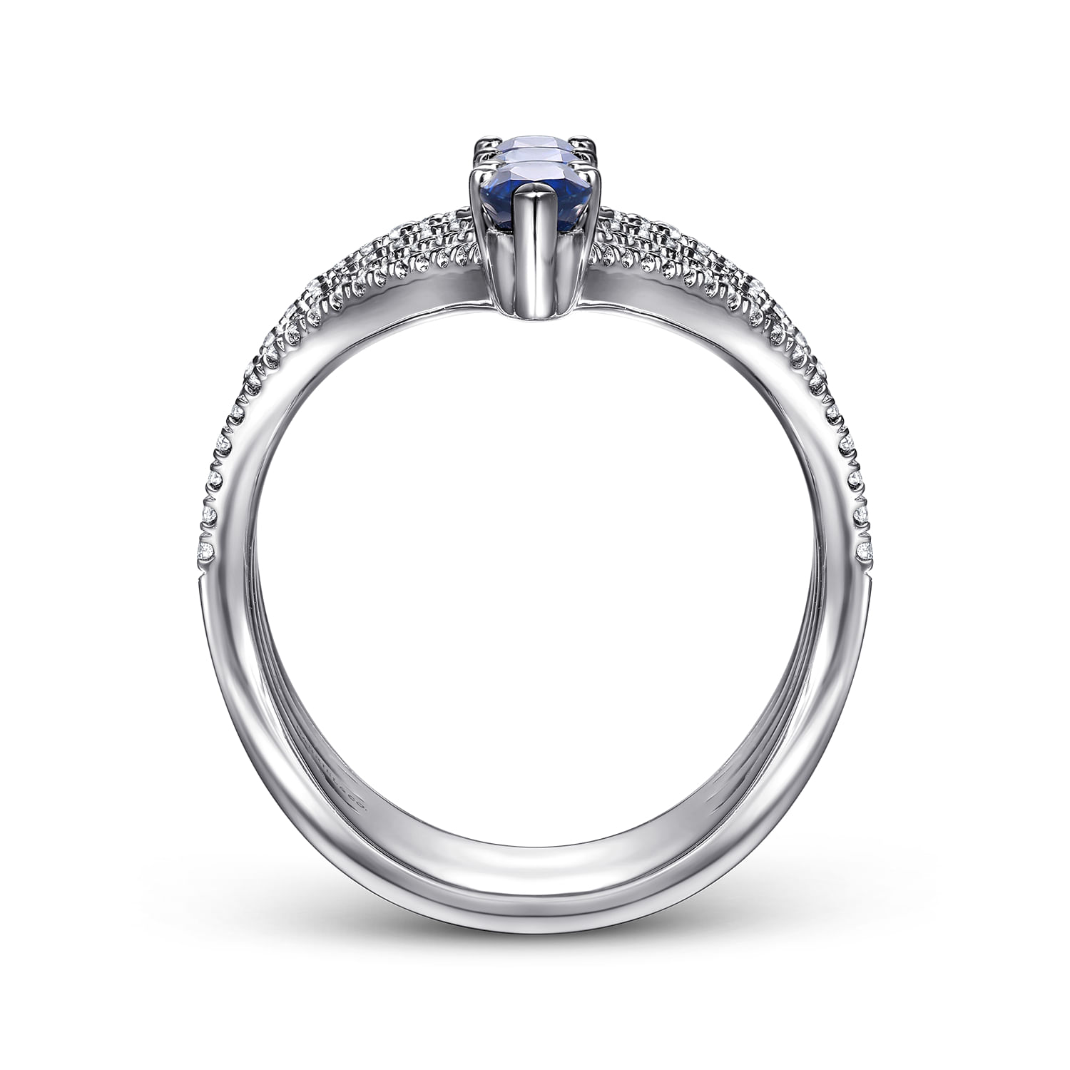 14K White Gold Multi Row Diamond and Sapphire Chevron Ring