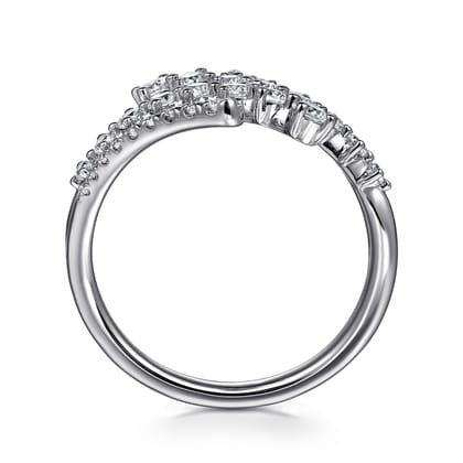 14K White Gold Multi Row Graduating Diamond Bypass Ring