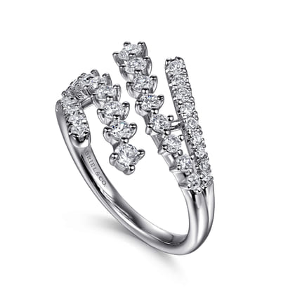 14K White Gold Multi Row Graduating Diamond Bypass Ring