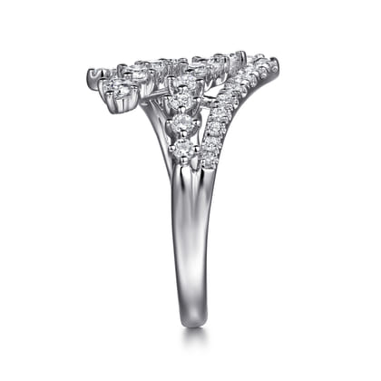 14K White Gold Multi Row Graduating Diamond Bypass Ring