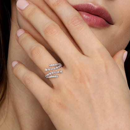 14K White Gold Multi Row Graduating Diamond Bypass Ring