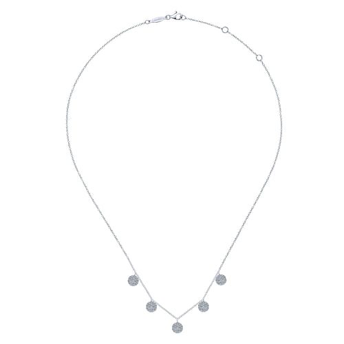 14K White Gold Necklace with Round Diamond Pave Disc Drops - 0.75 ct - Shot 2