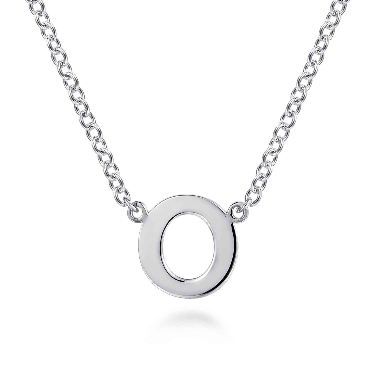 14K White Gold O Initial Necklace - Shot 1