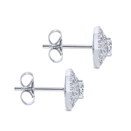 14K White Gold Octagonal Double Halo Diamond Stud Earrings - 0.8 ct - Shot 3
