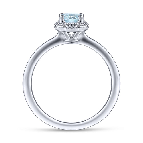 14K White Gold Octagonal Halo Aquamarine and Diamond Ring - 0.09 ct - Shot 2