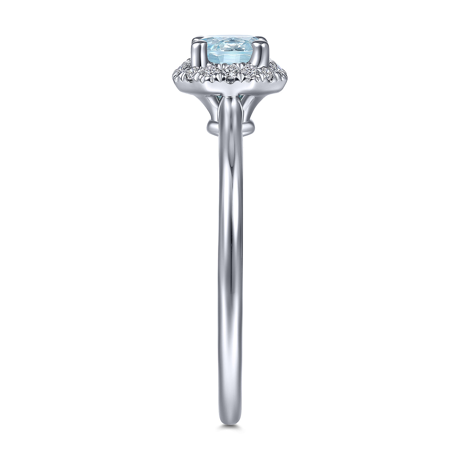 14K White Gold Octagonal Halo Aquamarine and Diamond Ring