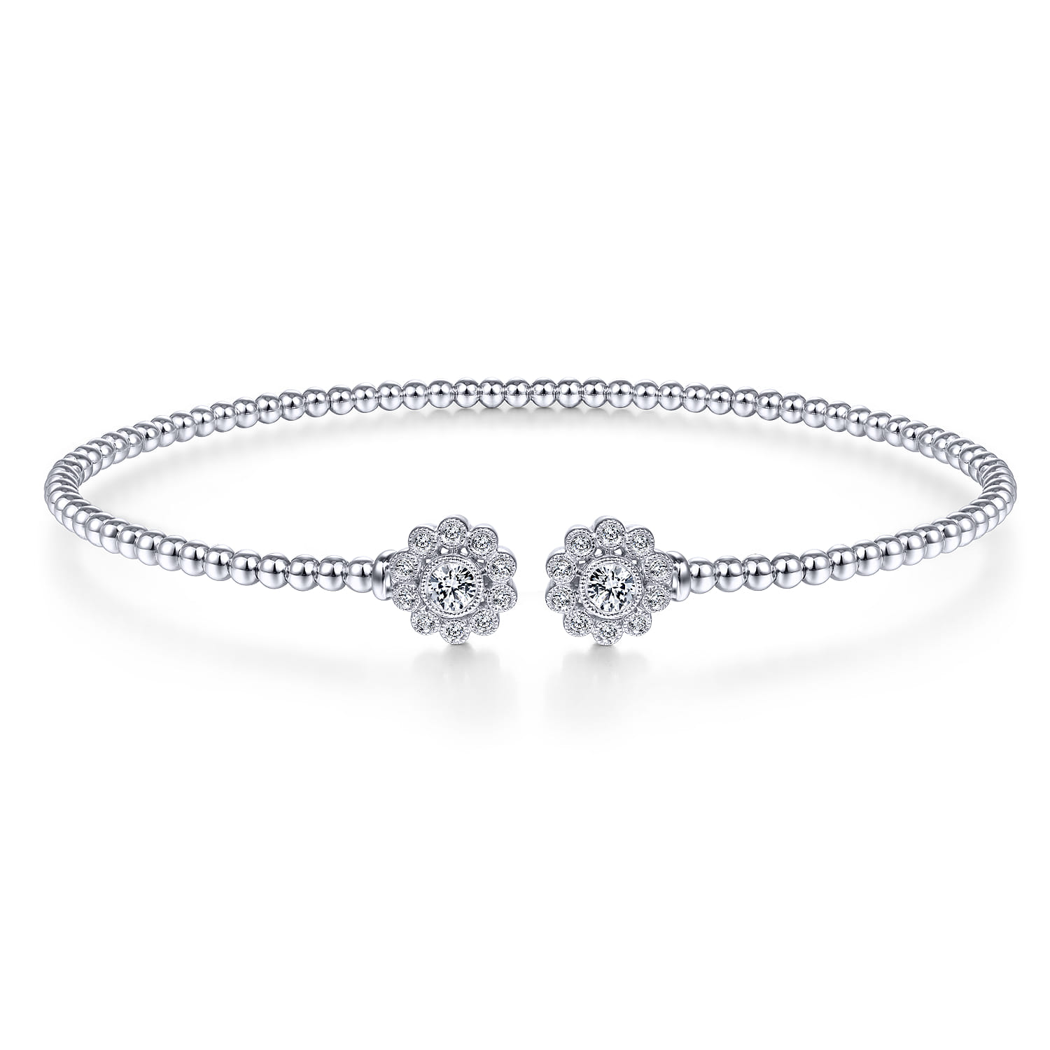 14K White Gold Open Bangle with Pave Diamond Circles - 0.24 ct - Shot 1