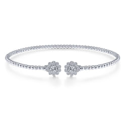 14K White Gold Open Bangle with Pavé Diamond Circles