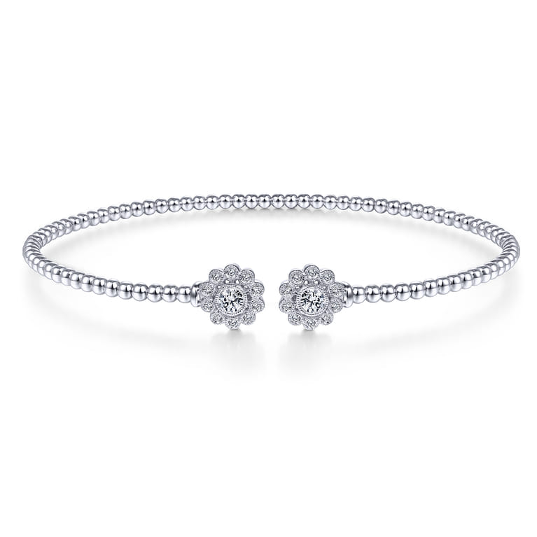 14K White Gold Open Bangle with Pave Diamond Circles - 0.24 ct - Shot 1
