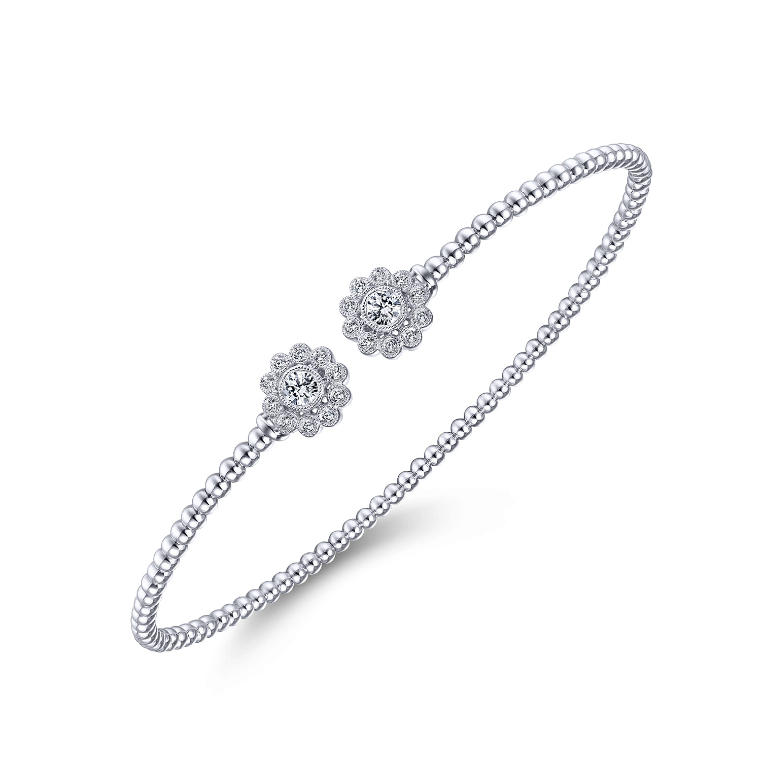 14K White Gold Open Bangle with Pave Diamond Circles - 0.24 ct - Shot 2