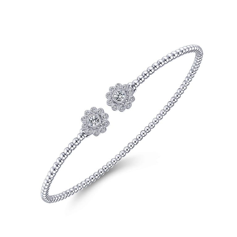 14K White Gold Open Bangle with Pave Diamond Circles - 0.24 ct - Shot 2
