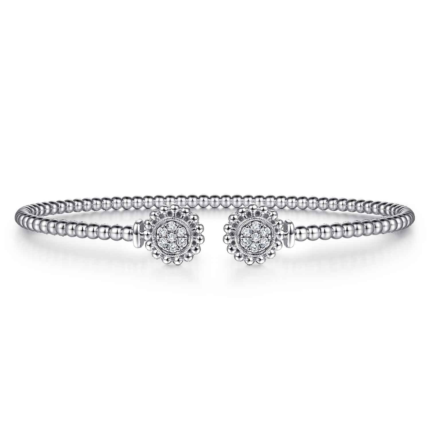 14K White Gold Open Bangle with Pave Diamond Circles - 0.18 ct - Shot 1