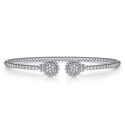 14K White Gold Open Bangle with Pave Diamond Circles