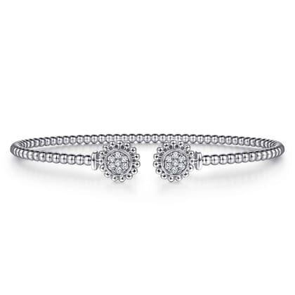 14K White Gold Open Bangle with Pave Diamond Circles