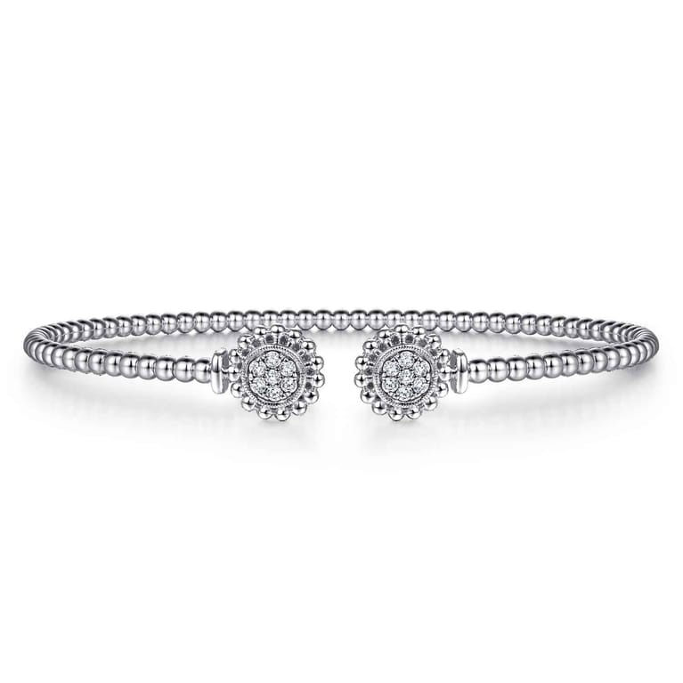 14K White Gold Open Bangle with Pave Diamond Circles - 0.18 ct - Shot 1