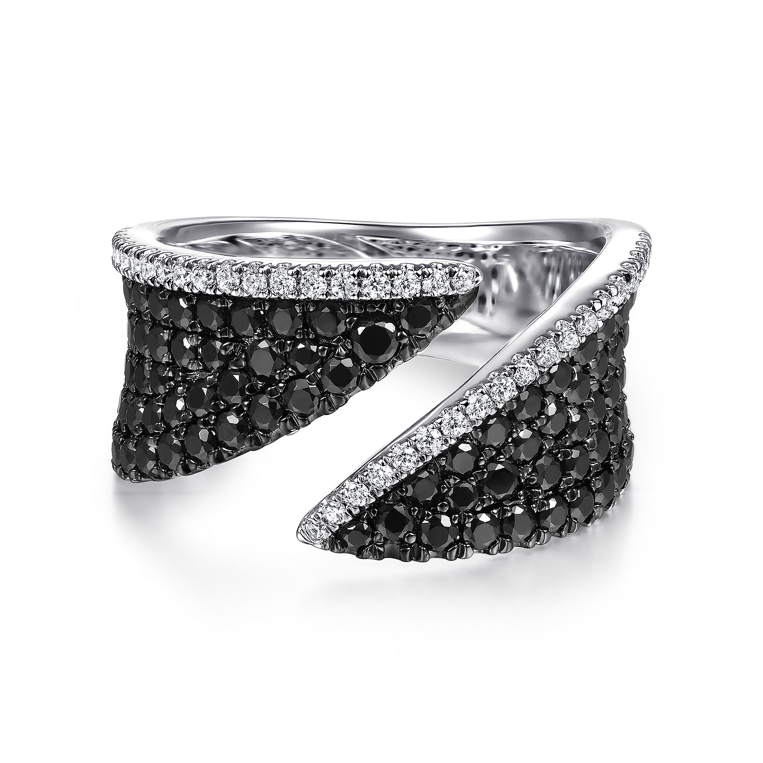 14K White Gold Open Black and White Diamond Open Ring