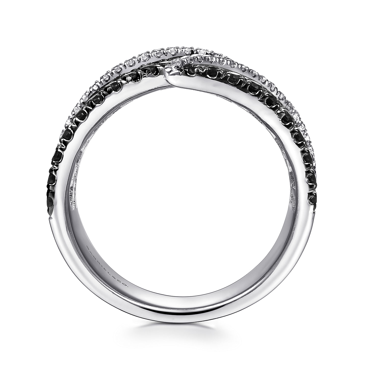 14K White Gold Open Black and White Diamond Open Ring
