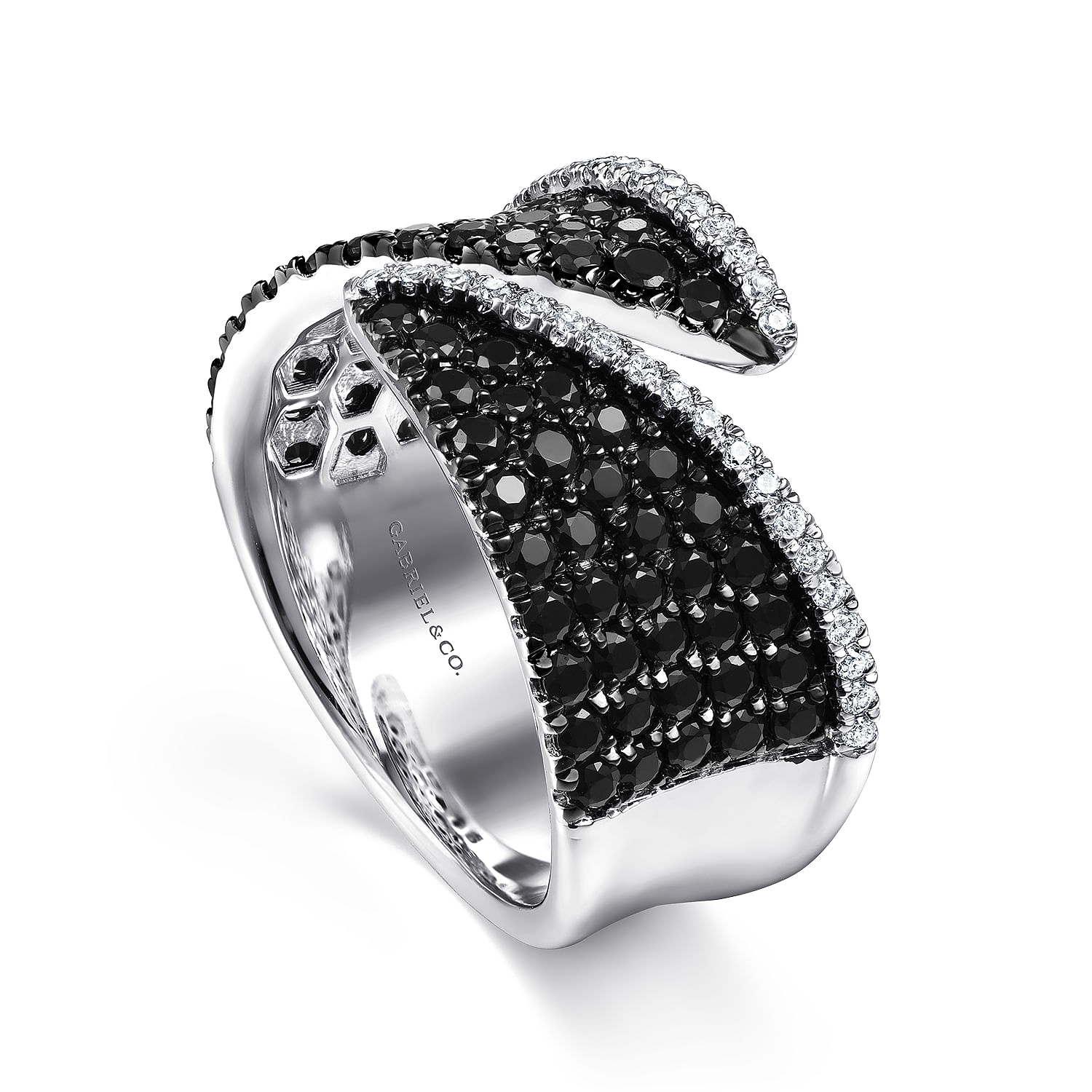 14K White Gold Open Black and White Diamond Open Ring
