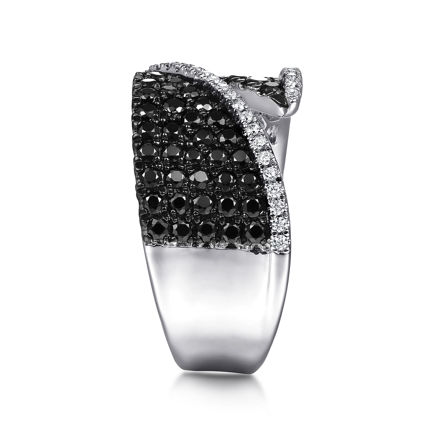 14K White Gold Open Black and White Diamond Open Ring