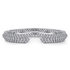 14K White Gold Open Chevron Diamond Bangle