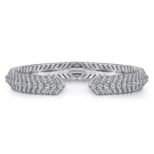 14K White Gold Open Chevron Diamond Bangle