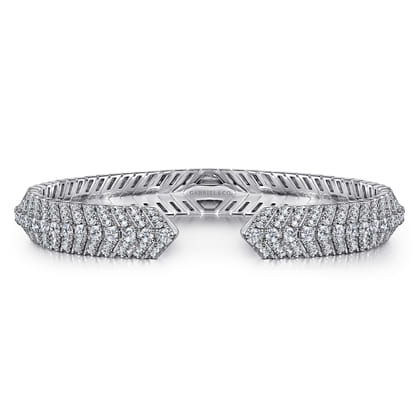 14K White Gold Open Chevron Diamond Bangle