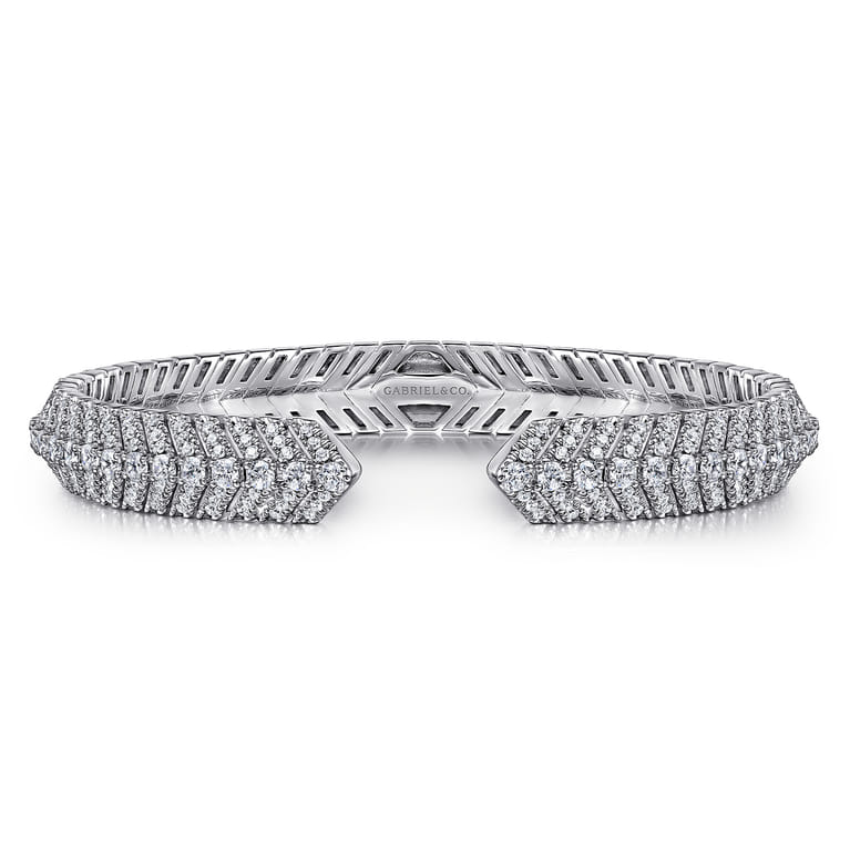 14K White Gold Open Chevron Diamond Bangle - 2.75 ct - Shot 1