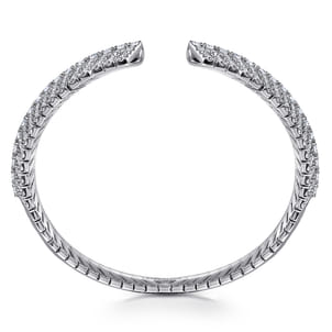 14K White Gold Open Chevron Diamond Bangle