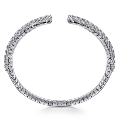 14K White Gold Open Chevron Diamond Bangle