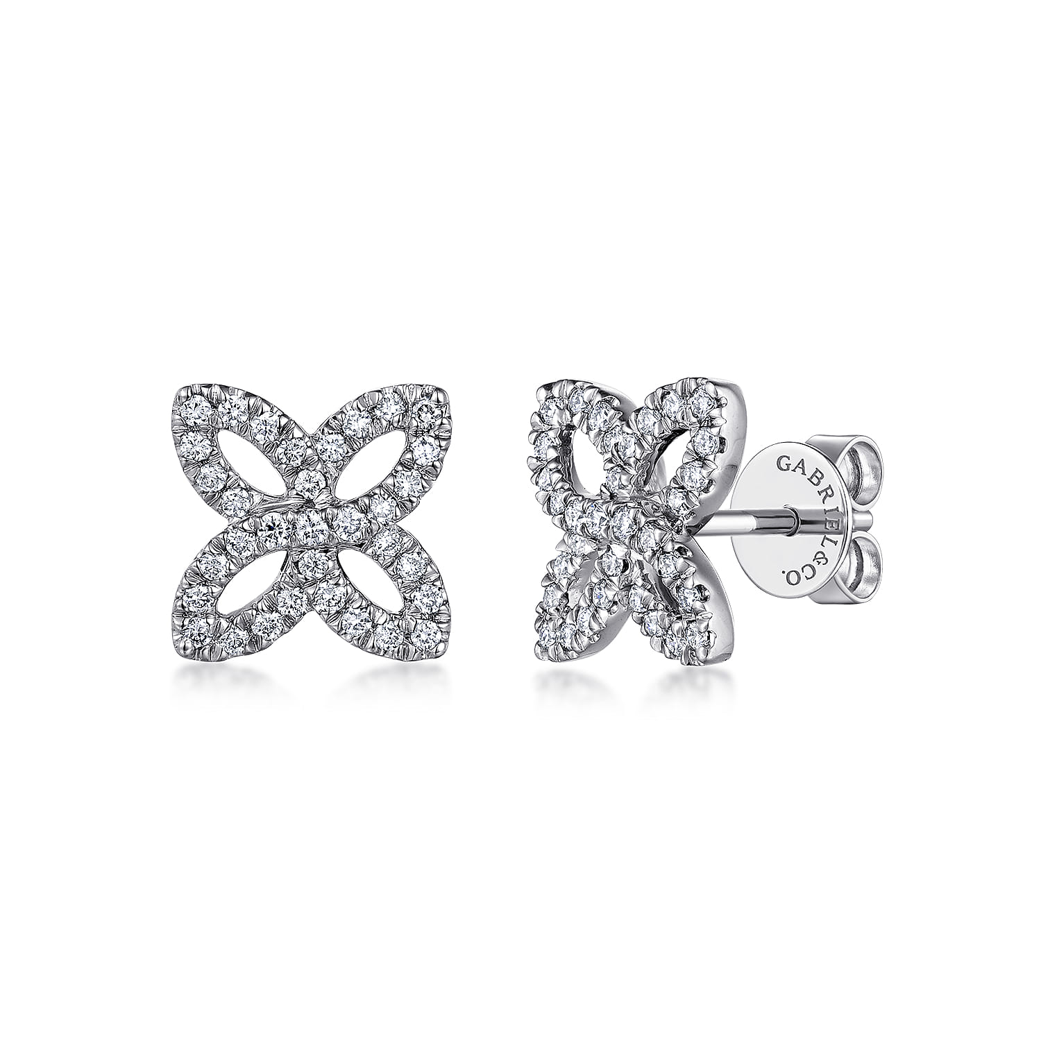 14K White Gold Open Clover Pave Diamond Stud Earrings - 0.4 ct - Shot 1