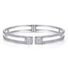 14K White Gold Open Cuff Bracelet with Baguette and Round Diamonds - 1.96 ct