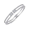 14K White Gold Open Cuff Bracelet with Baguette and Round Diamonds - 1.96 ct