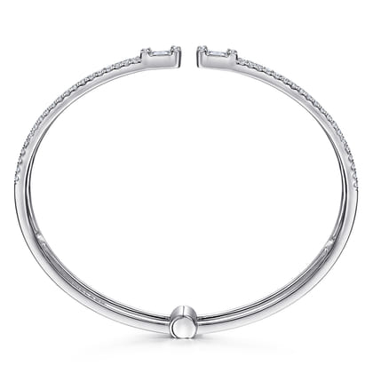 14K White Gold Open Cuff Bracelet with Baguette and Round Diamonds