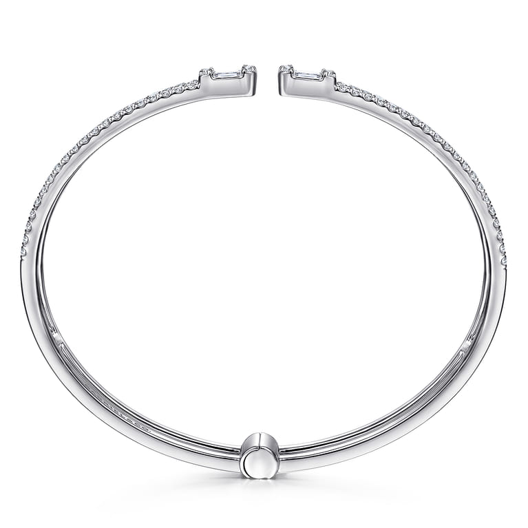 14K White Gold Open Cuff Bracelet with Baguette and Round Diamonds - 1.96 ct - Shot 3