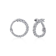 14K White Gold Open Diamond Circle Bypass Hoop Earrings