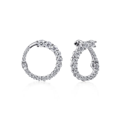 14K White Gold Open Diamond Circle Bypass Hoop Earrings