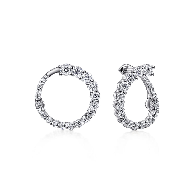 14K White Gold Open Diamond Circle Bypass Hoop Earrings - 1 ct - Shot 1