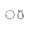 14K White Gold Open Diamond Circle Bypass Hoop Earrings - 1 ct