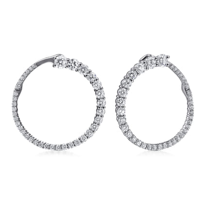 14K White Gold Open Diamond Circle Bypass Hoop Earrings