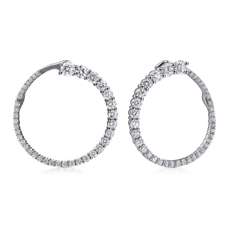 14K White Gold Open Diamond Circle Bypass Hoop Earrings - 1.8 ct - Shot 1